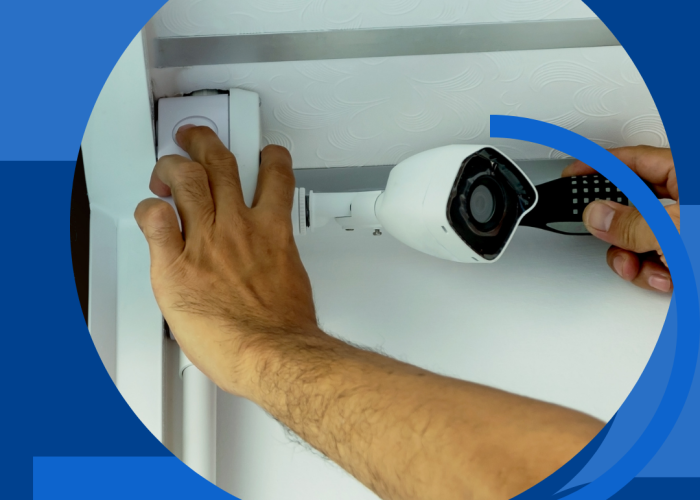 blue and white modern cctv services facebook post