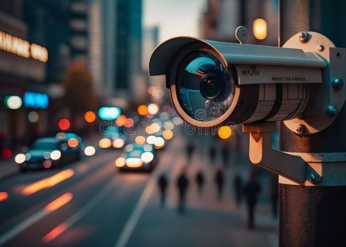 cctv camera or surveillance operating on street…